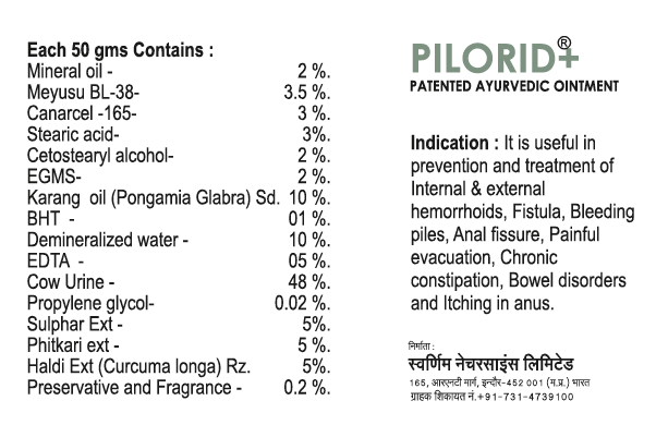 Ingredients Used In Pilorid+ Ointment - Pack of 2 - Patented Ayurvedic Ointment - Jain's Cow Urine Therapy