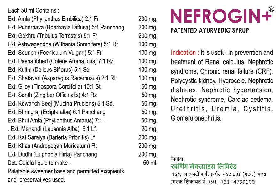 Nefrogin+ Syrup 950ml - Sugar Free - Pack of 2 - Patented Ayurvedic Syrup